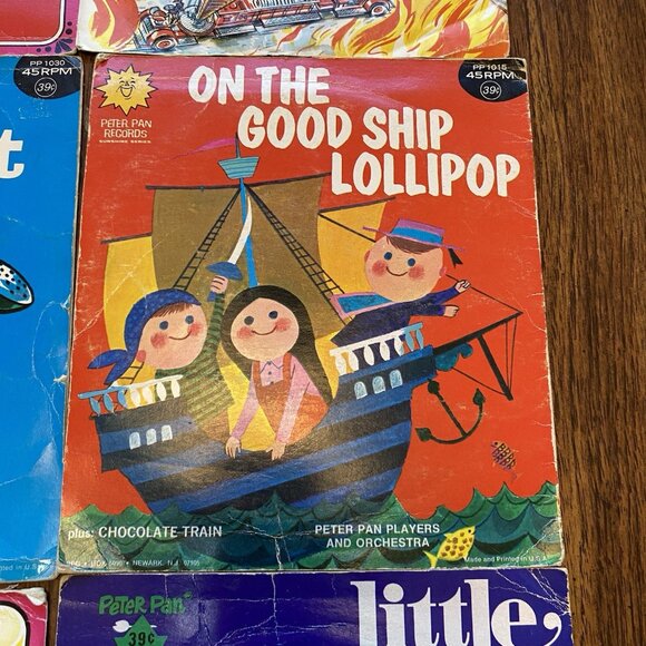 Vintage Children's 7" Records Lot Of 6 Peter Pan Birthday Rabbit Lollipop Firema - Picture 4 of 10